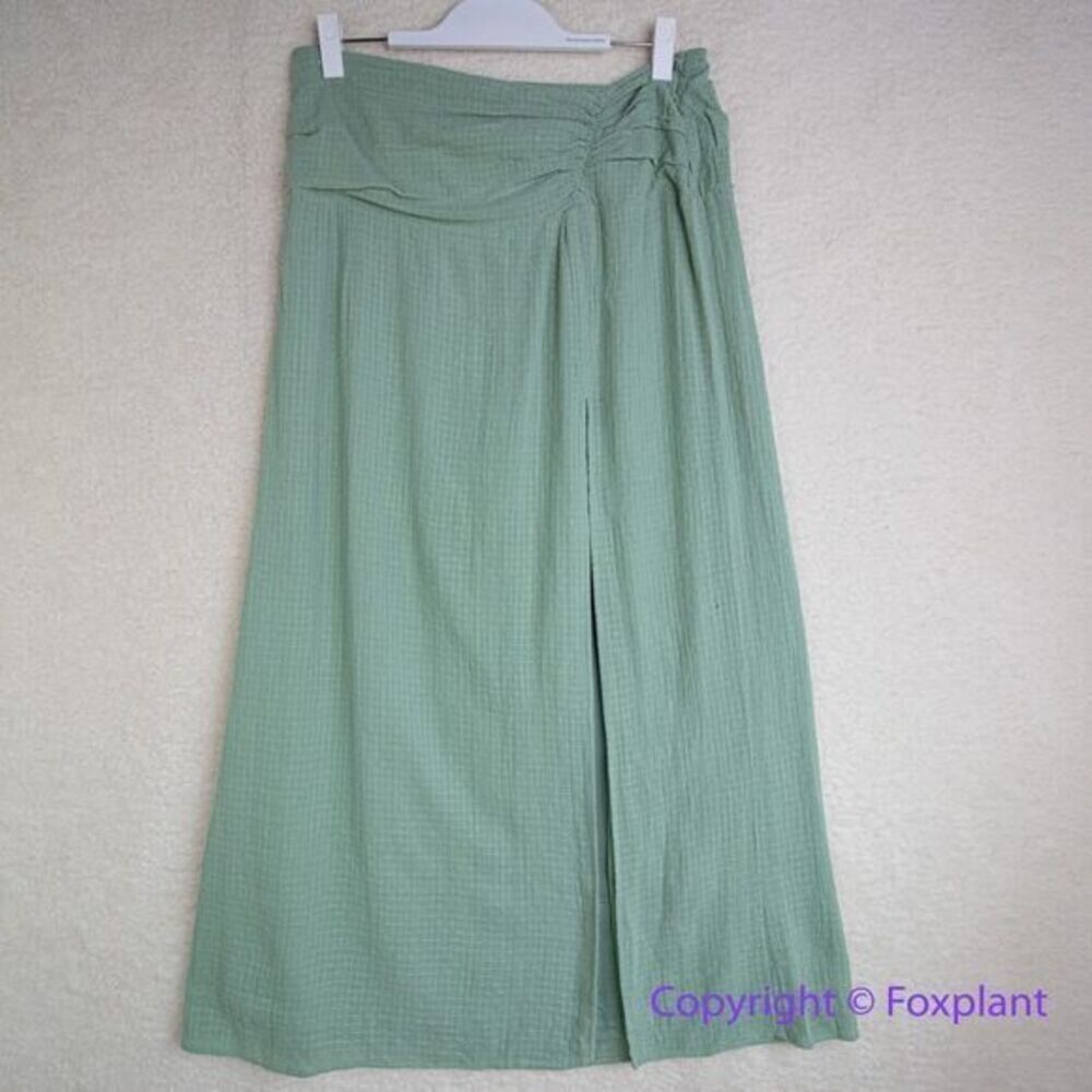 Free People - Light Green - Full Length Maxi Linen Skirt - Elastic Waist - - Picture 2 of 13